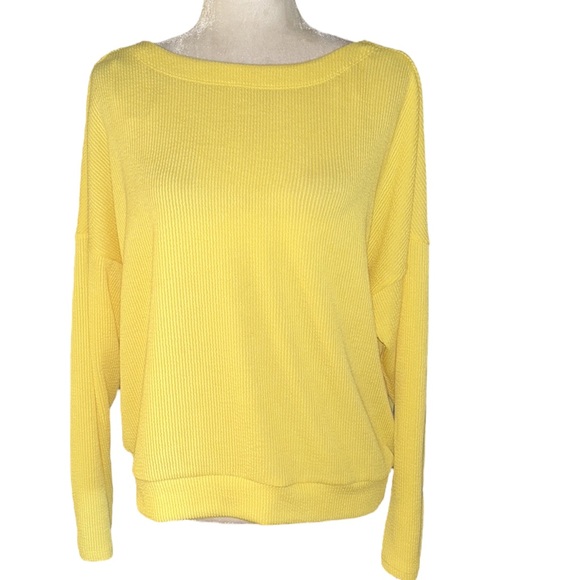 NWT Anthro Maeve Kasi Yellow Ribbed Draped Back Crop Pullover Top - L P - Picture 5 of 16